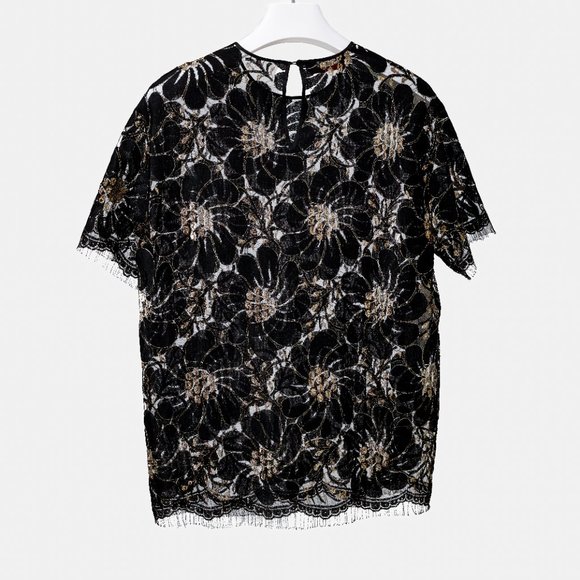 Rochas Floral Black and Gold Lace Top - Picture 2 of 9